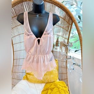 Vintage Lingerie Bodysuit Teddy Lace Pink Bodysuit Small/Medium Union Made ILGWU